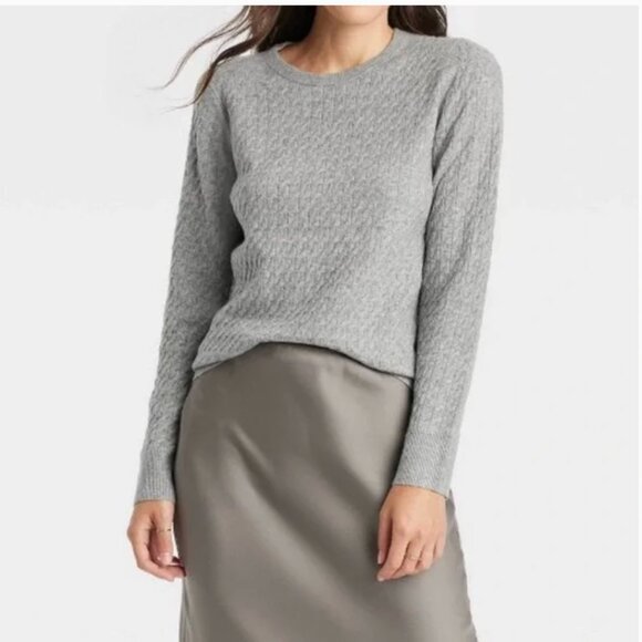 a new day Sweaters - A New Day Women's Crewneck Cable-knit Pullover Sweater Gray Size XL